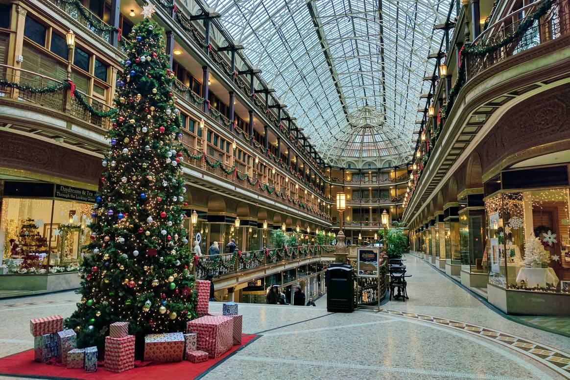 Holiday shopping in indoor mall