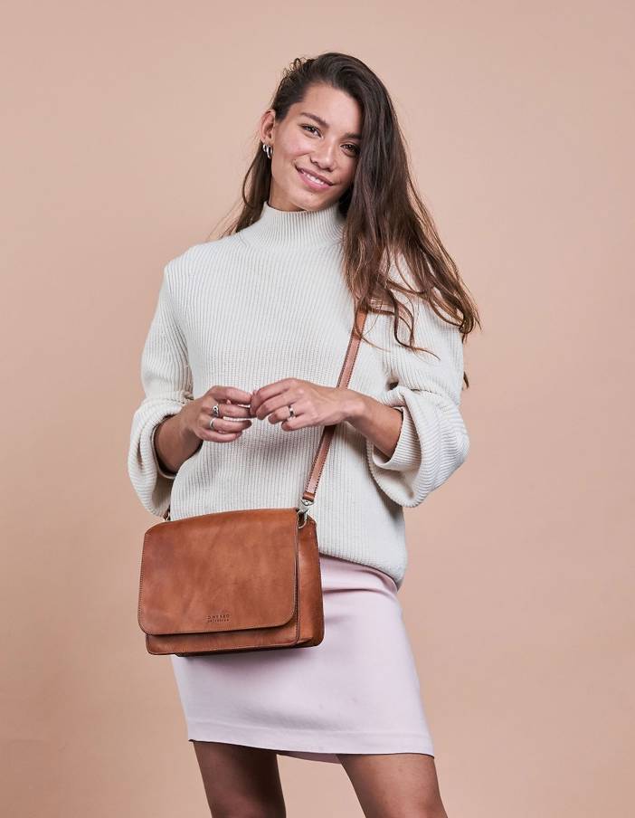 Audrey Cognac Checkered / Classic Leather | O My Bag