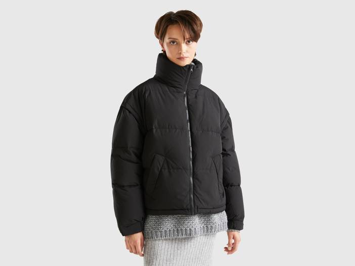 Benetton, Kurze Daunenjacke Mit Abnehmbaren Ärmeln, größe L, Schwarz, female | United Colors of Benetton