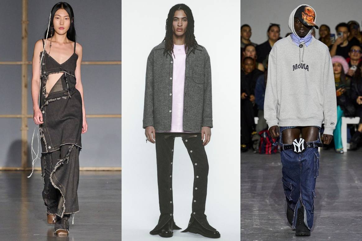 FW23-collecties (van links naar rechts): Federico Cina,
Courrèges en Mowalola. Beeld: Launchmetrics Spotlight