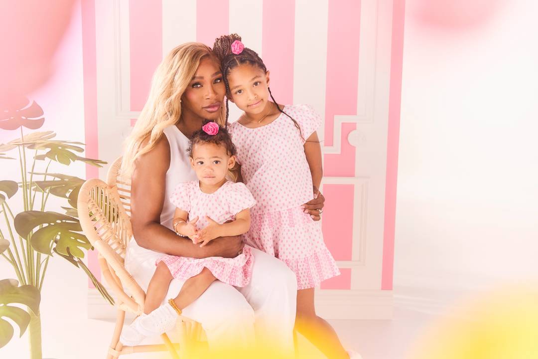 Serena Williams photographed in the ad campaign for Janie and Jack with her two daughters, Olympia, 7, and Adira, 18 months.