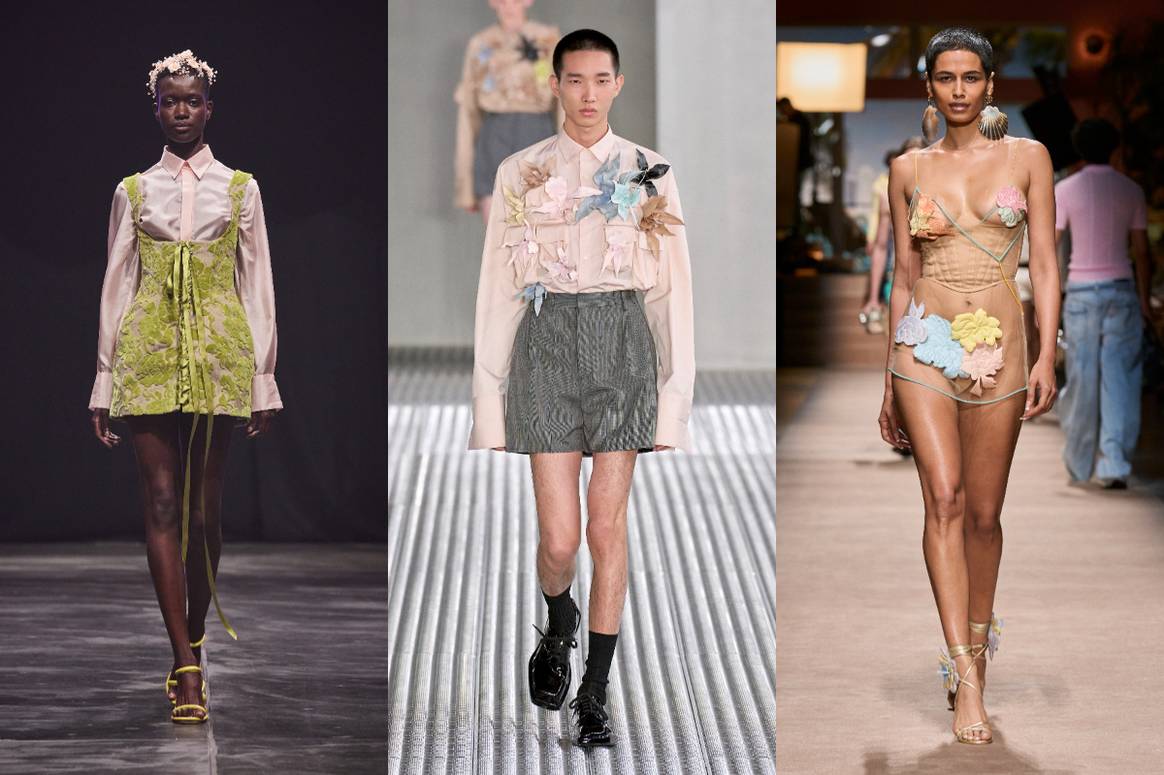 De g. à dr. : Danny Reinke, Prada and Dsquared2 SS24 collections.