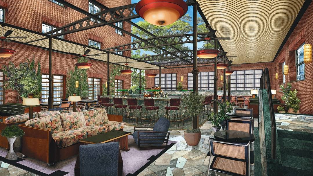 Render degli interni di Soho house Milano