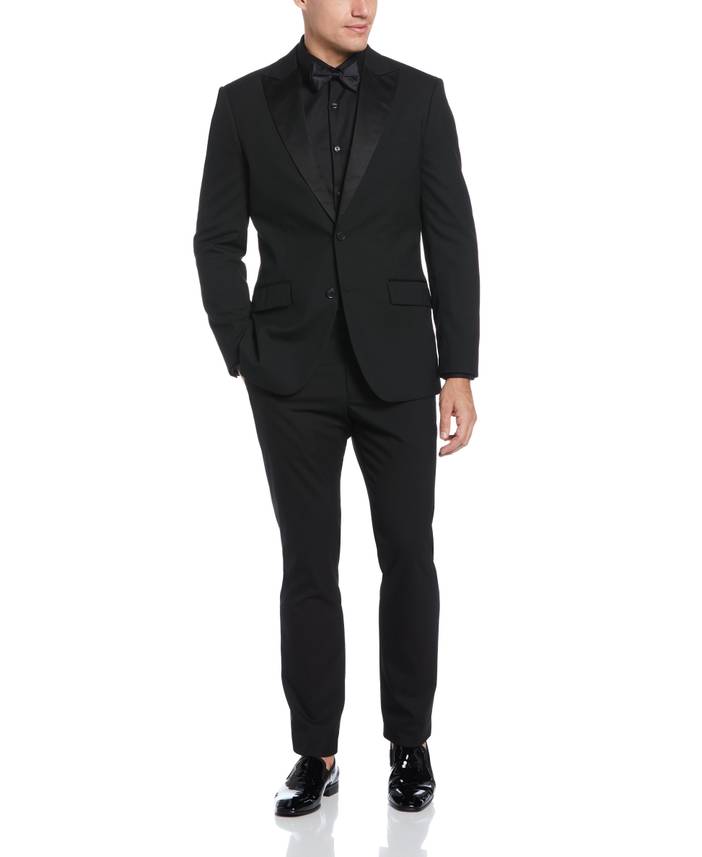 Men's Slim Fit Contrast Tuxedo Jacket in Black, Size 42 | Regular, Polyester/Elastane/Viscose | Perry Ellis