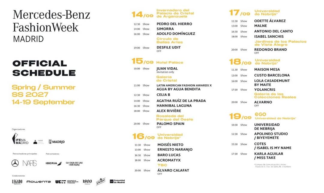 Calendario oficial de la edición de MBFW Madrid de septiembre de 2026.