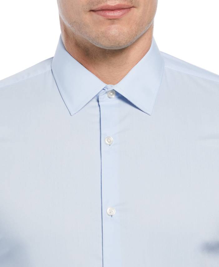 Men's Tech + Stretch Cotton Blend Dress Shirt in Light Blue, Size 15/32-33, Cotton/Polyester/Spandex, Solid, Slim | Perry Ellis