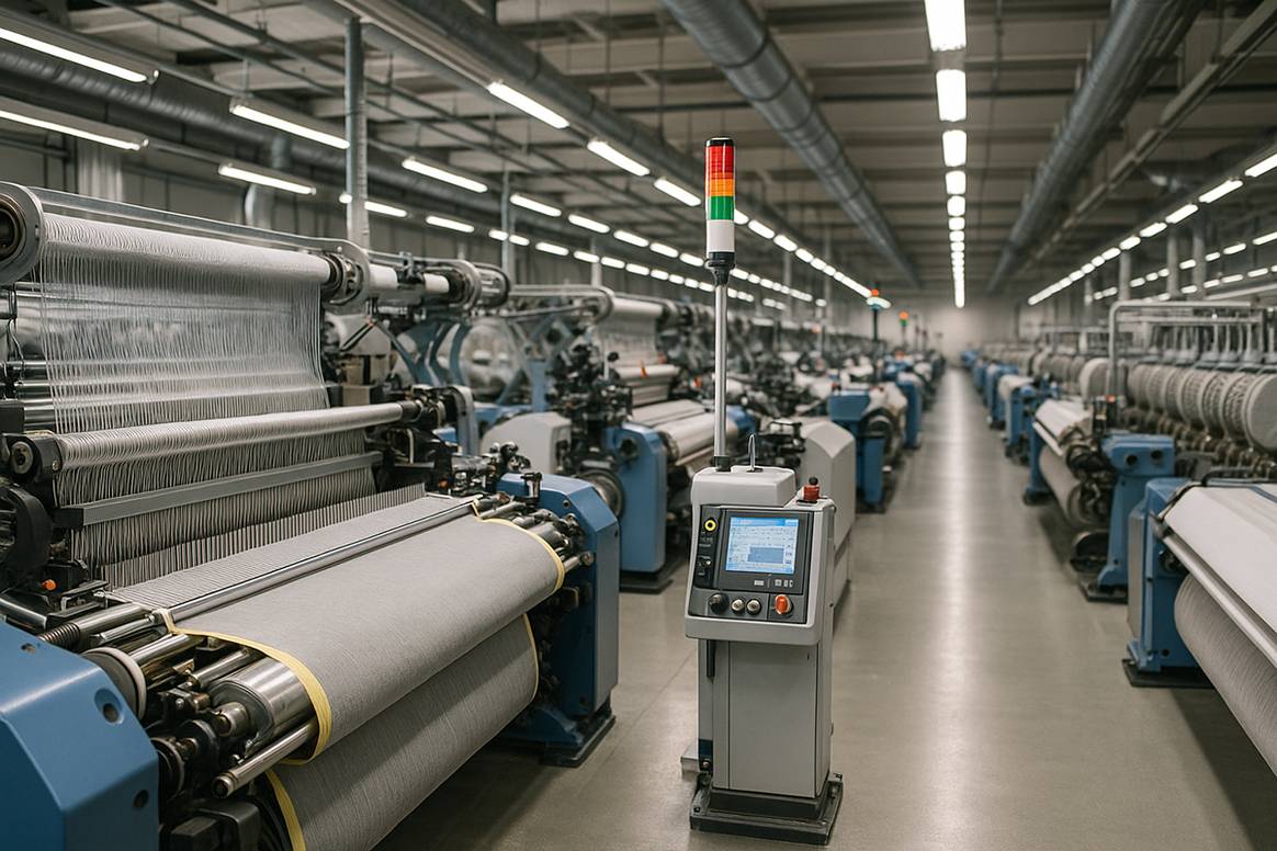 Interior de una planta de producción textil.