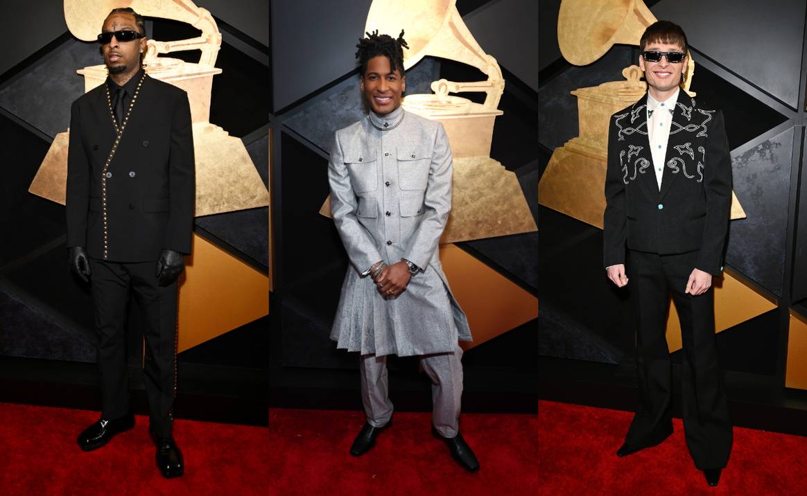 21 Savage in Ernest W. Baker, Jon Batiste in Atelier Versace and Peso Pluma in Louis Vuitton.