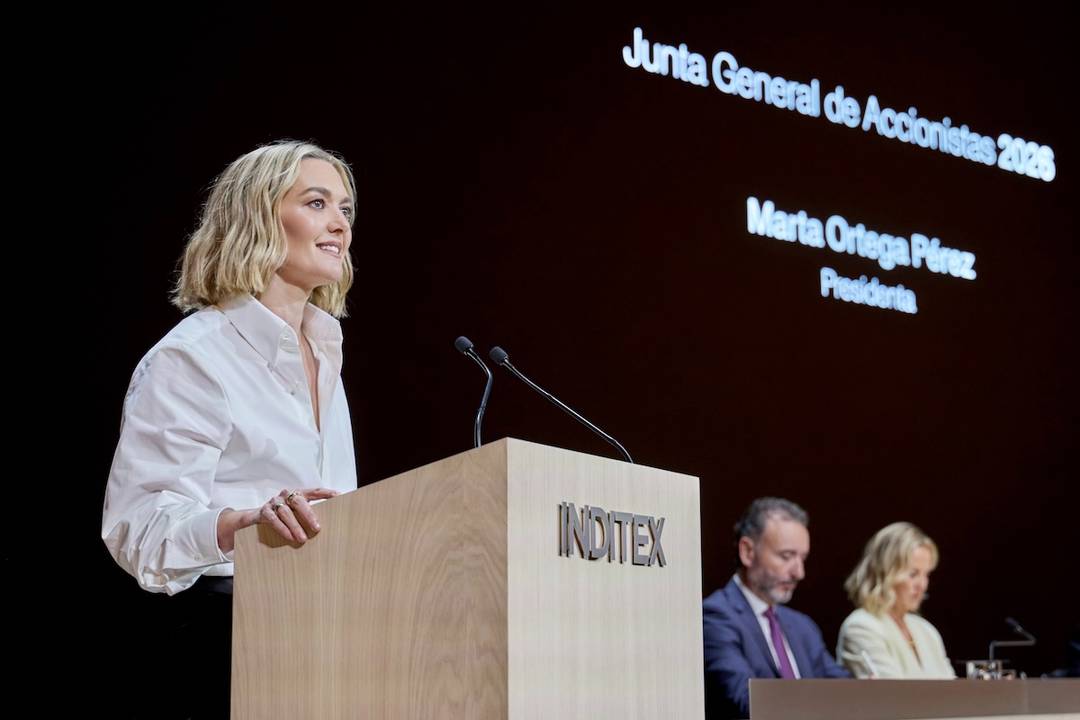 Marta Ortega Pérez, presidenta no ejecutiva de Inditex, durante la Junta General de Accionistas celebrada en Arteixo el 7 de julio de 2026.