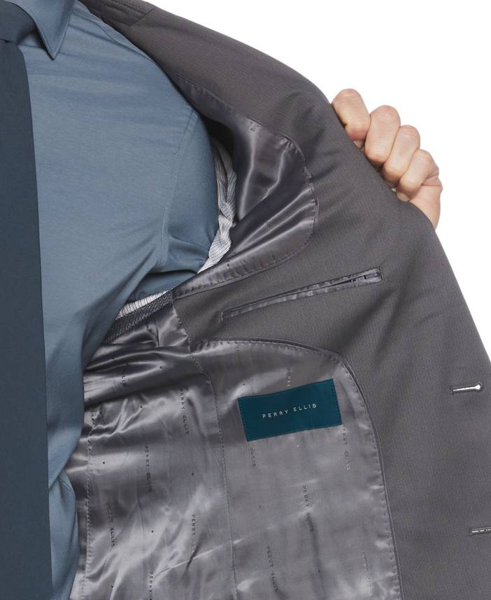 Men's Slim Fit Performance Tech Suit Jacket in Smoked Pearl/Gray, Size 40 | Short, Polyester/Elastane/Viscose | Perry Ellis
