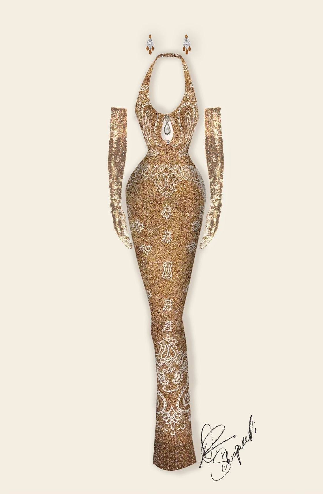 Dessin de la robe de Schiaparelli pour Beyoncé