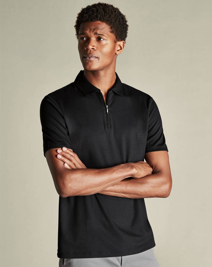 Men's Charles Tyrwhitt Zip-Neck Jersey Polo Shirt | Charles Tyrwhitt