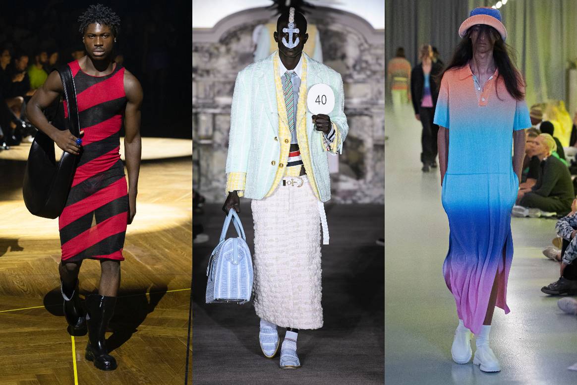 SS23-Kollektionen: Mowalola (links) | Thom Browne (Mitte), Foto: Catwalkpictures | Solid Homme SS23 (rechts)