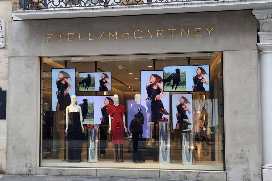 Stella McCartney store front, London, with Sony window display.