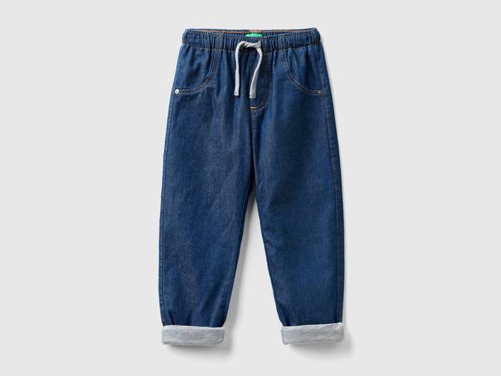 Benetton, Gefütterte Jogginghose Aus Leichtem Jeansstoff, größe 82, Dunkelblau, male | United Colors of Benetton