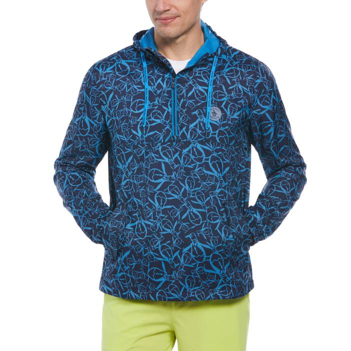 Men's Quarter Zip Penguin Print Golf Windbreaker Jacket | Original Penguin