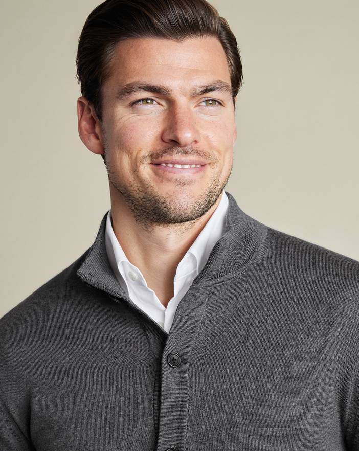 Men's Charles Tyrwhitt Merino Button Through Funnel Neck Cardigan | Charles Tyrwhitt