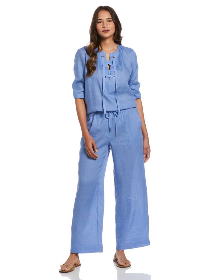 Women's Wide Leg Drawstring Linen Pants | Rafaella