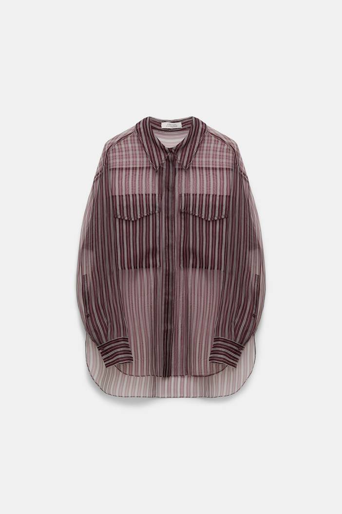 Sheer printed stripe silk organza blouse | dorothee schumacher