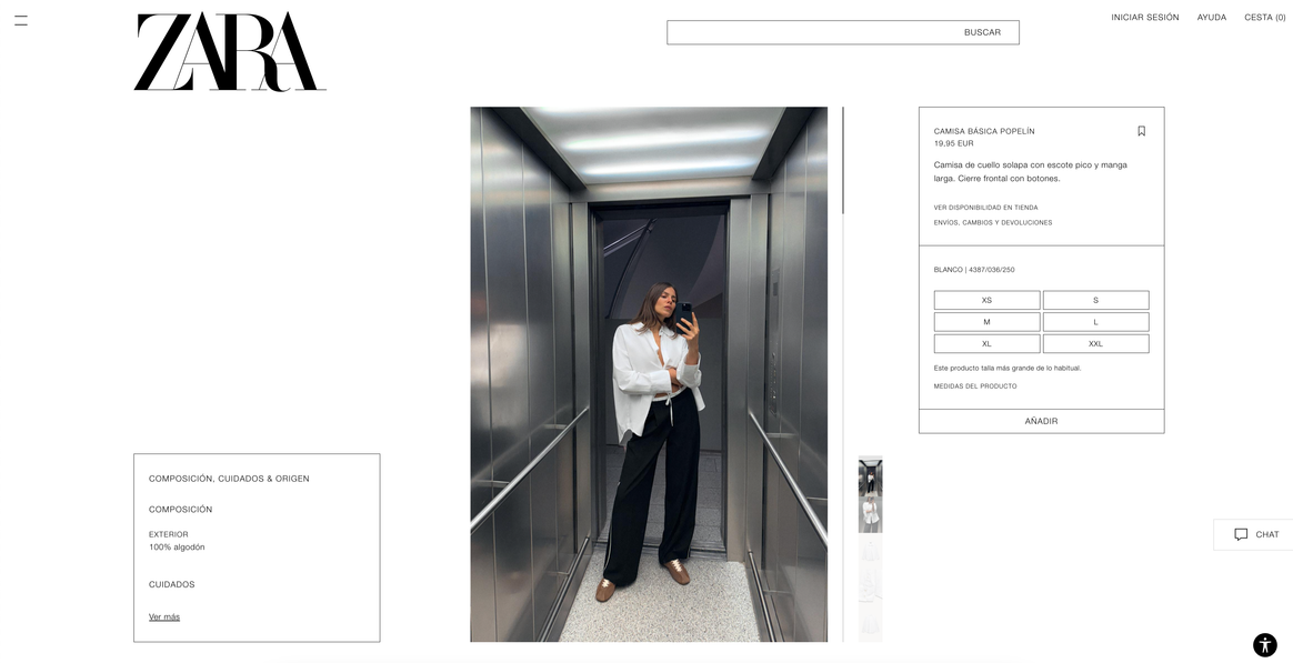 Captura de pantalla de la web de Zara.