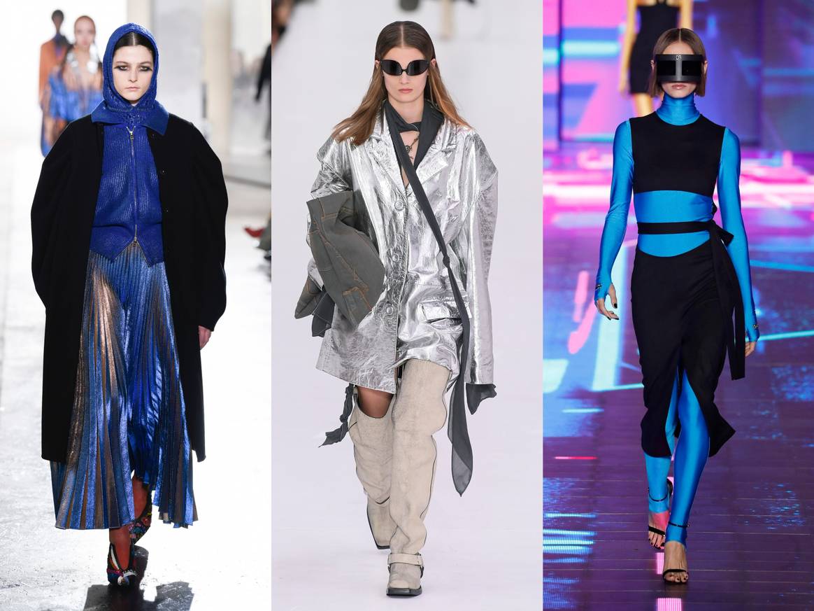 Looks aus der HW22/23-Kollektion von Rochas, Acne Studios und Dolce & Gabbana (von links nach rechts). Bilder: Rochas, Acne Studios, Dolce & Gabbana via Catwalkpictures