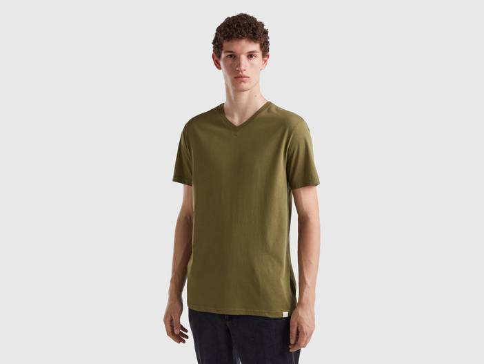 Benetton, T-shirt Aus Langfaser-baumwolle, größe XXL, Militärgrün, male | United Colors of Benetton