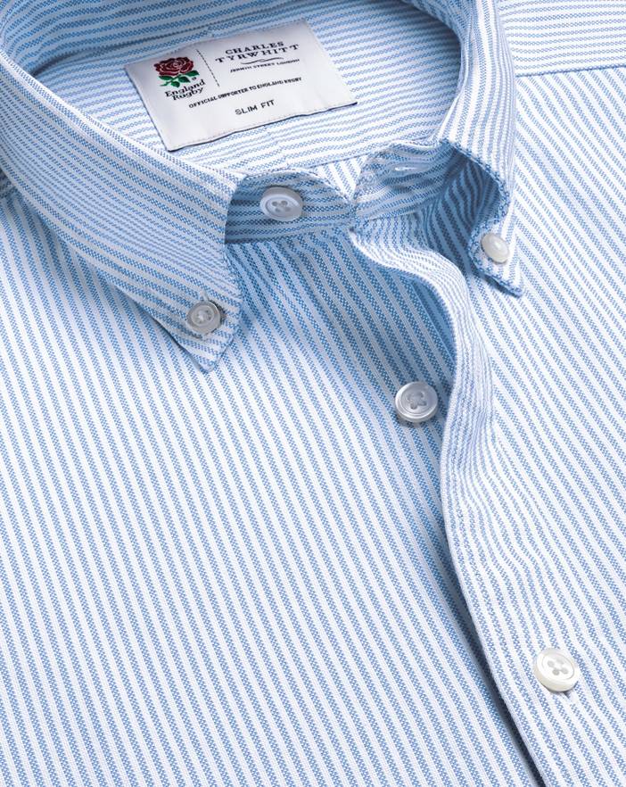 Men's Charles Tyrwhitt England Rugby Button-Down Collar Washed Oxford Stripe Shirt | Charles Tyrwhitt