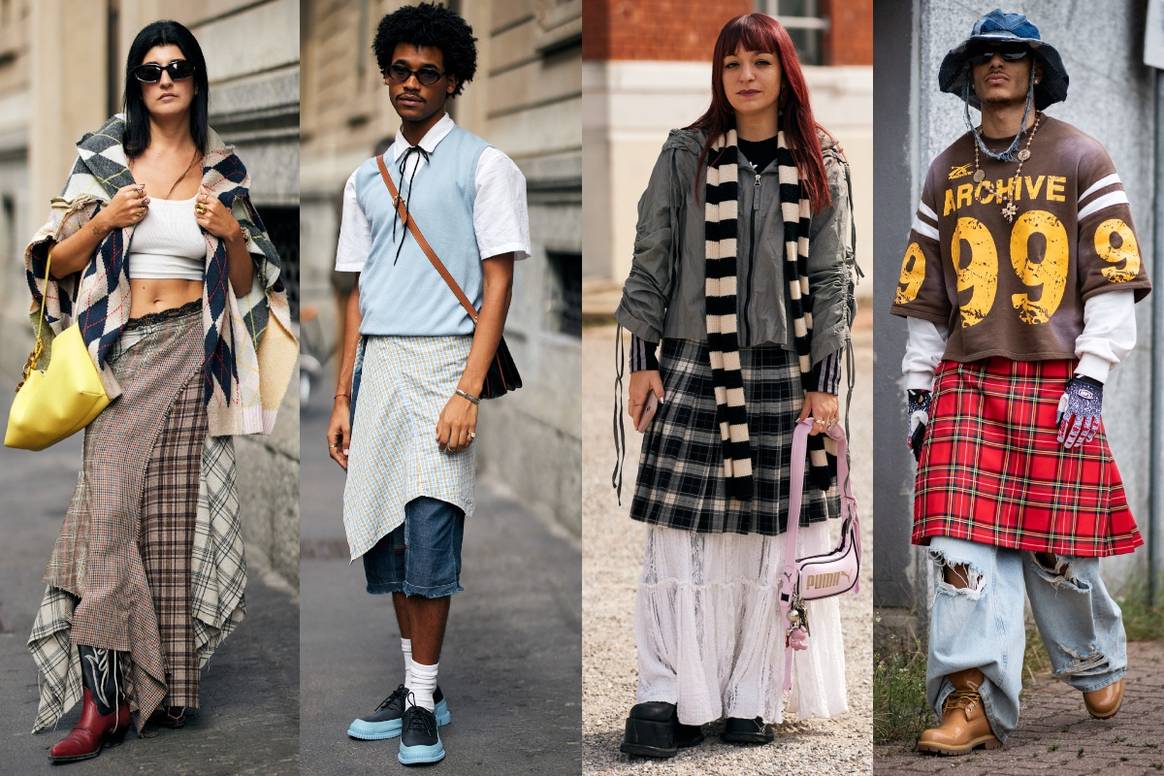 Tartan and layers, SS25 street style in Milan