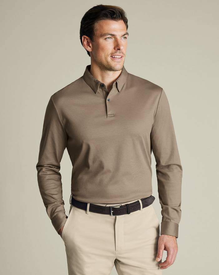 Men's Charles Tyrwhitt Long Sleeve Smart Jersey Polo Shirt | Charles Tyrwhitt