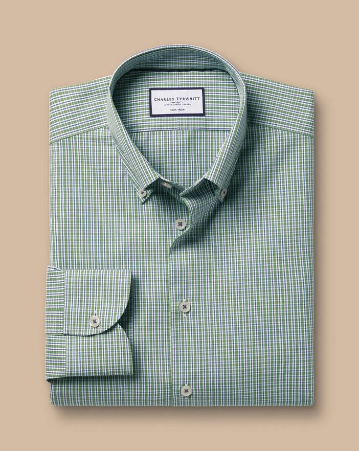 Men's Charles Tyrwhitt Button-Down Collar Non-Iron Checkered Oxford Dress Shirt | Charles Tyrwhitt