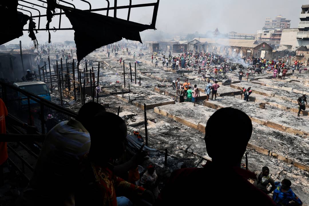 Second-hand clothing market burnt down in Kantamanto in Accra, Ghana