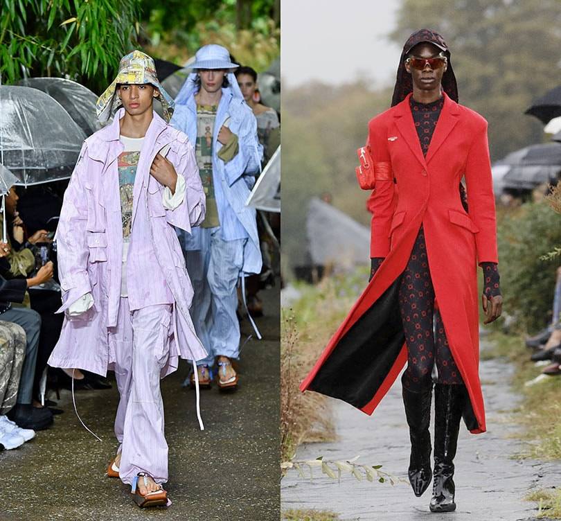Lanvin PE20, catwalkpicture.com et Marine Serre PE20 par Thomas Samson / AFP.