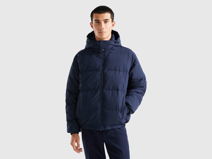 Benetton, Daunenjacke Mit Abnehmbarer Kapuze, größe XXL, Dunkelblau, male | United Colors of Benetton