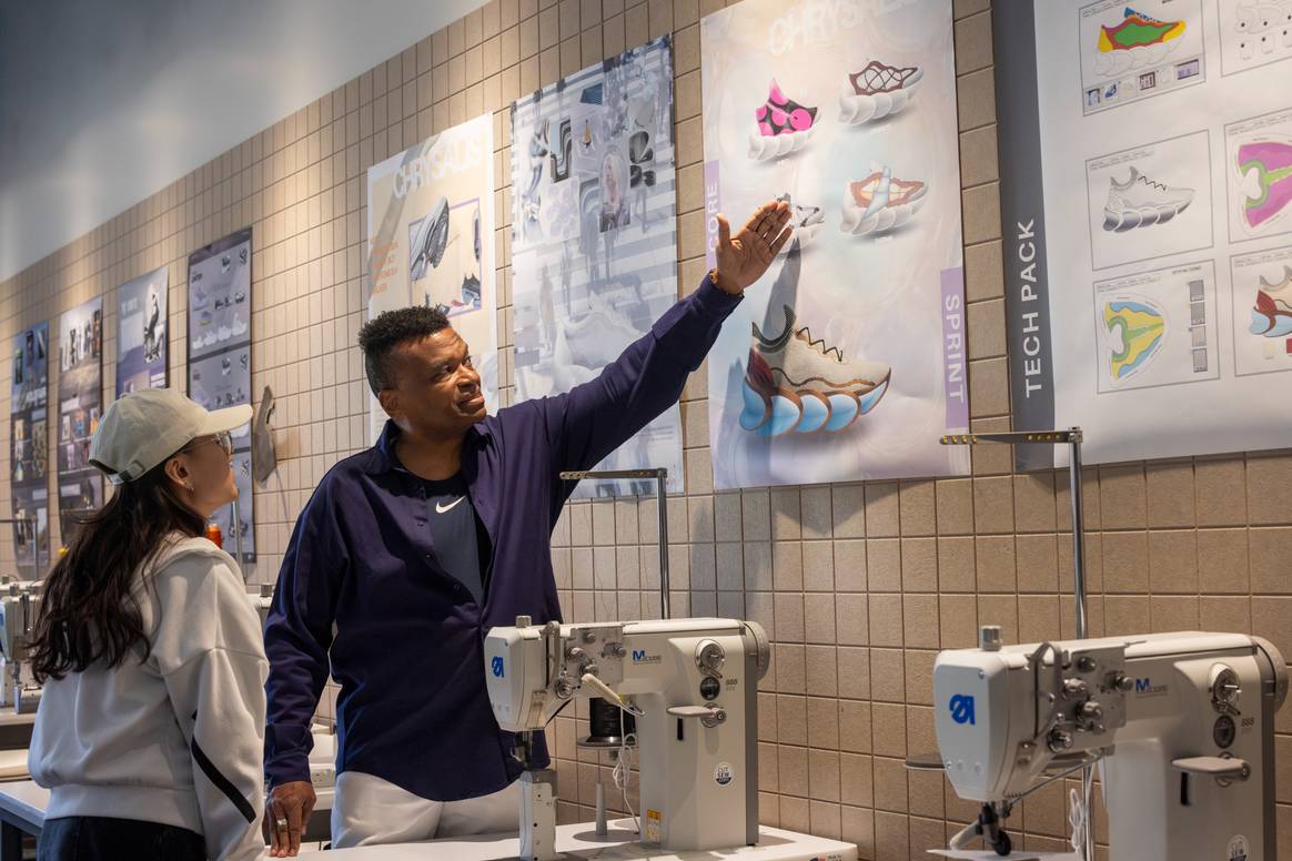 Wilson Smith and a student during a masterclass at SCAD Sneaker Culture Week 2025