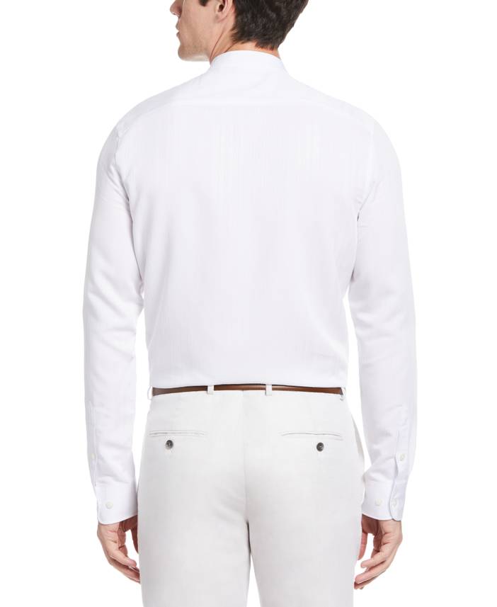 Men's Dobby Banded Stretch Collar Shirt in Bright White, Size 2XL, Polyester/Viscose, Regular Long Sleeves | Perry Ellis