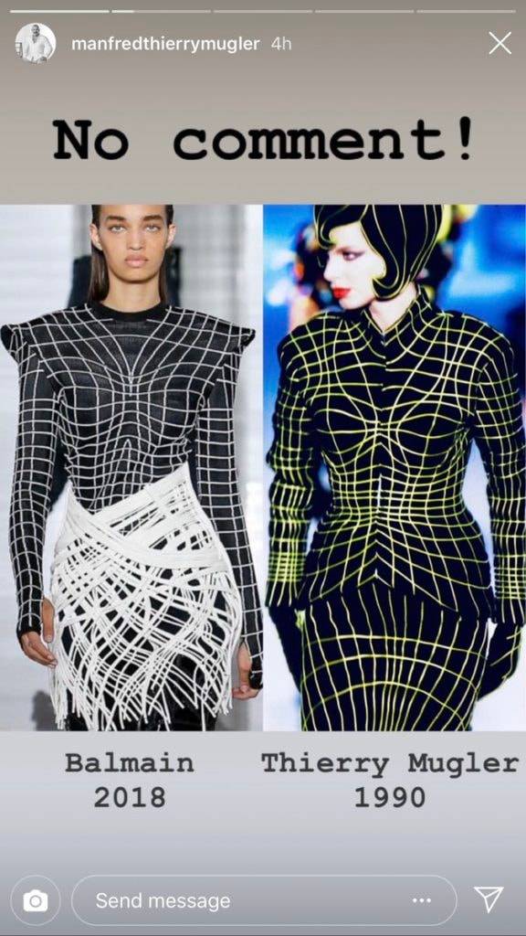 Thierry Mugler accuses Balmain of copying his designs at PFW