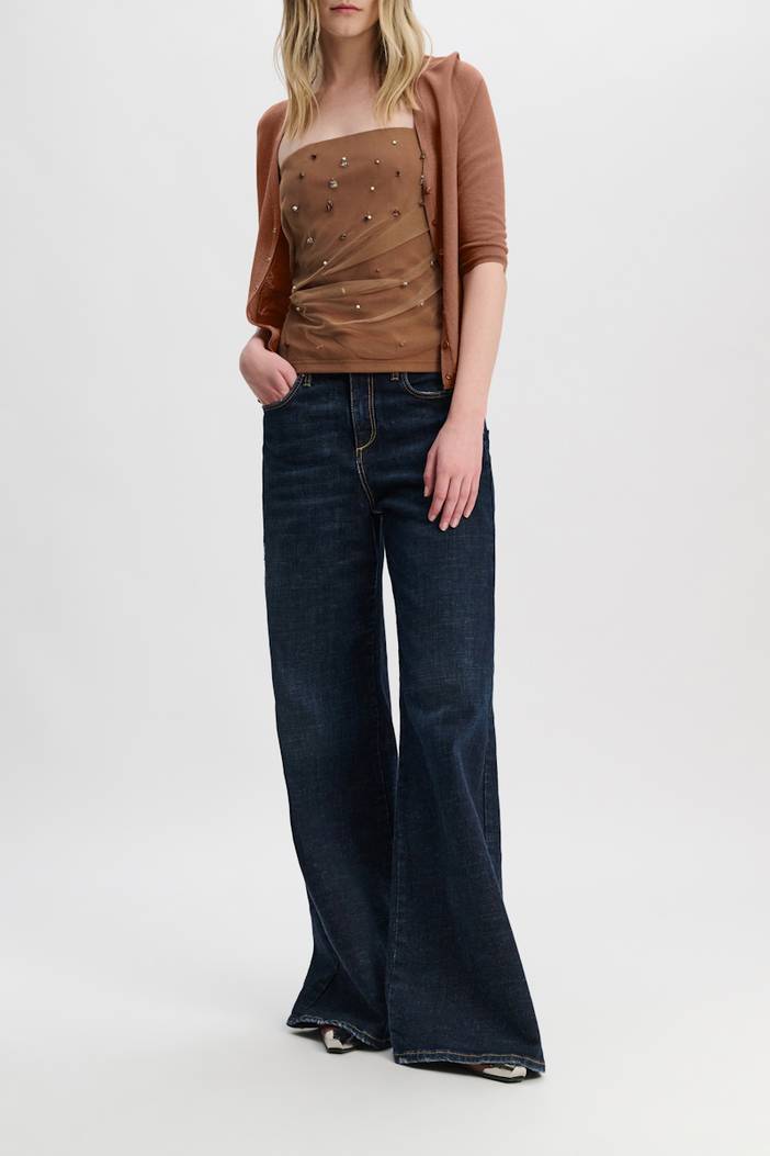 Strapless top in Punto Milano with embellished tulle overlay | dorothee schumacher