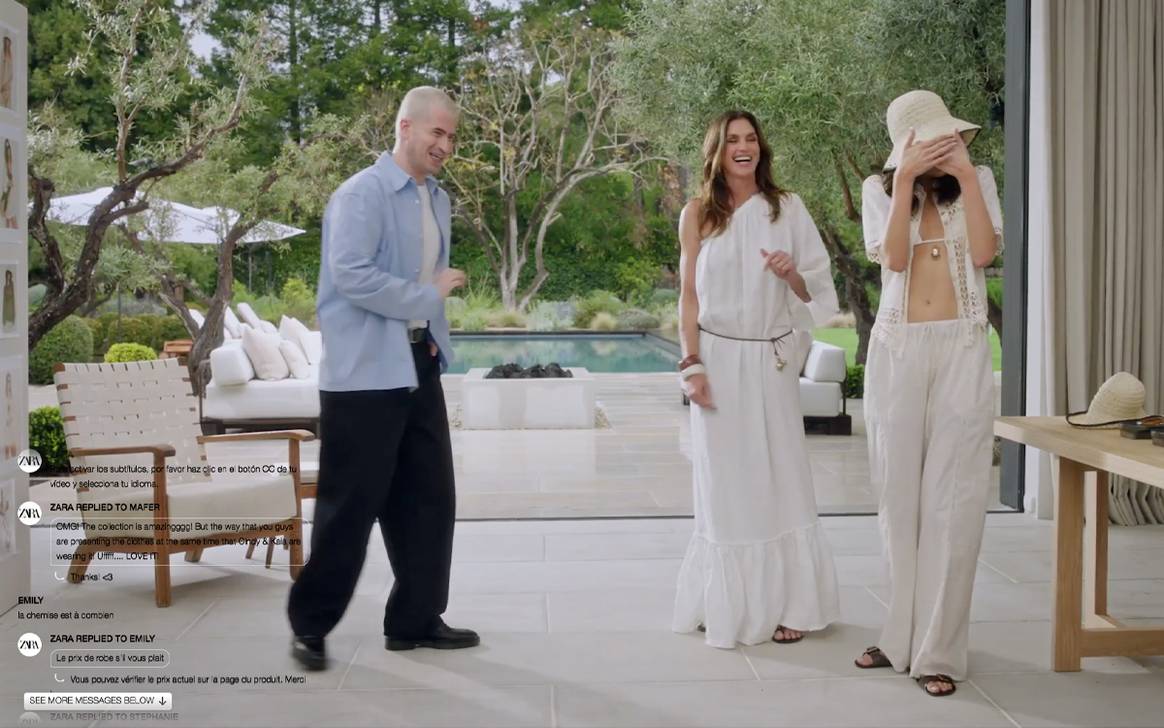 Cindy Crawford, Kaia Gerber y Evan Ross Katz durante el tercer capítulo de Zara Streaming.