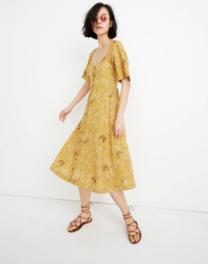 Flutter-Sleeve Midi Dress in Windowbox Floral | Madewell