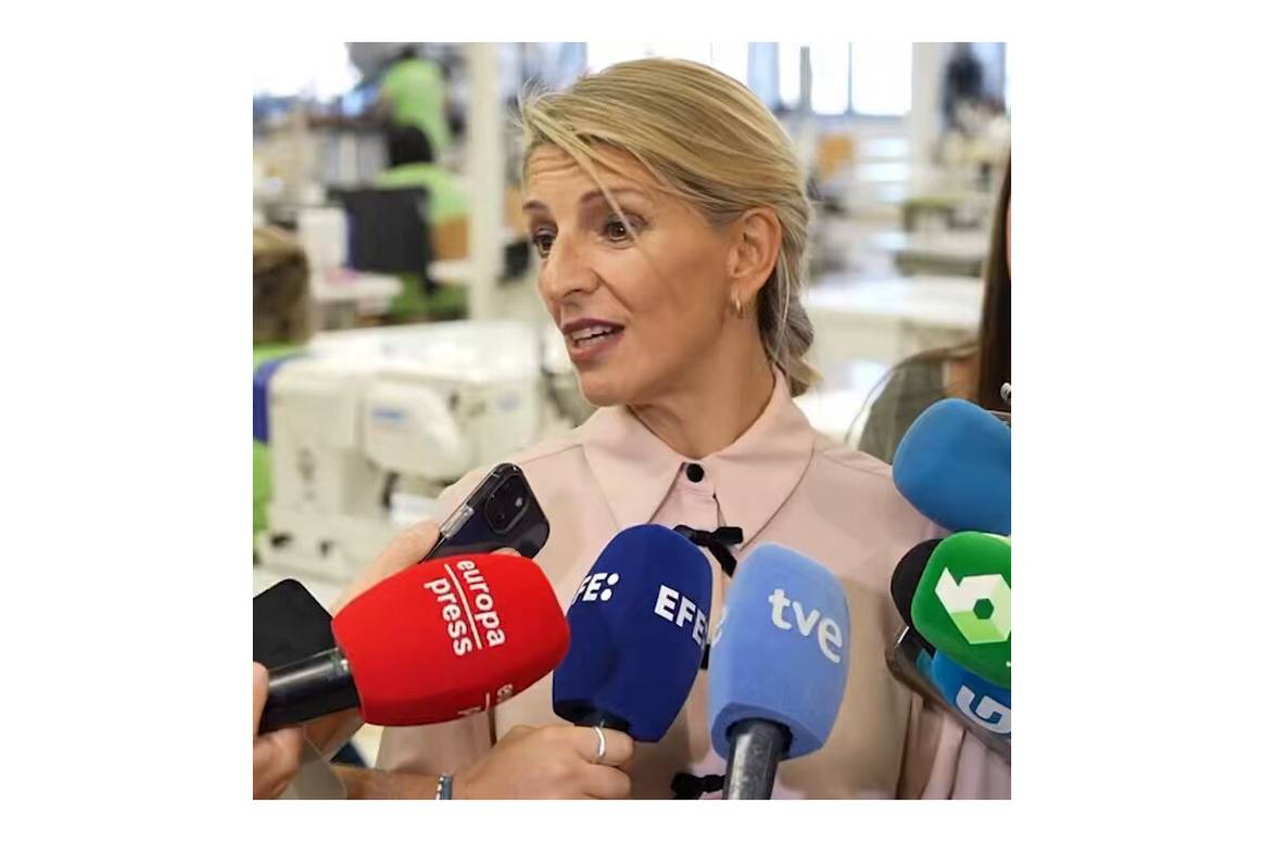 La vicepresidenta segunda y ministra de Trabajo y Economía Social, Yolanda Díaz, en su visita a la sede central de Inditex en Arteixo, el lunes 7 de octubre de 2024.