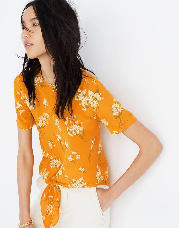 Silk Button-Back Tie Tee in Butterfly Garden | Madewell