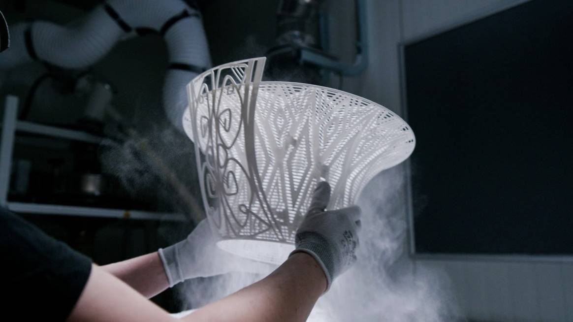 Image: Wakanda Forever neckpiece 3D printed using laser sintering by Materialise