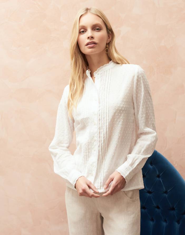 Organic Cotton Dobby Spot Blouse White | Brora