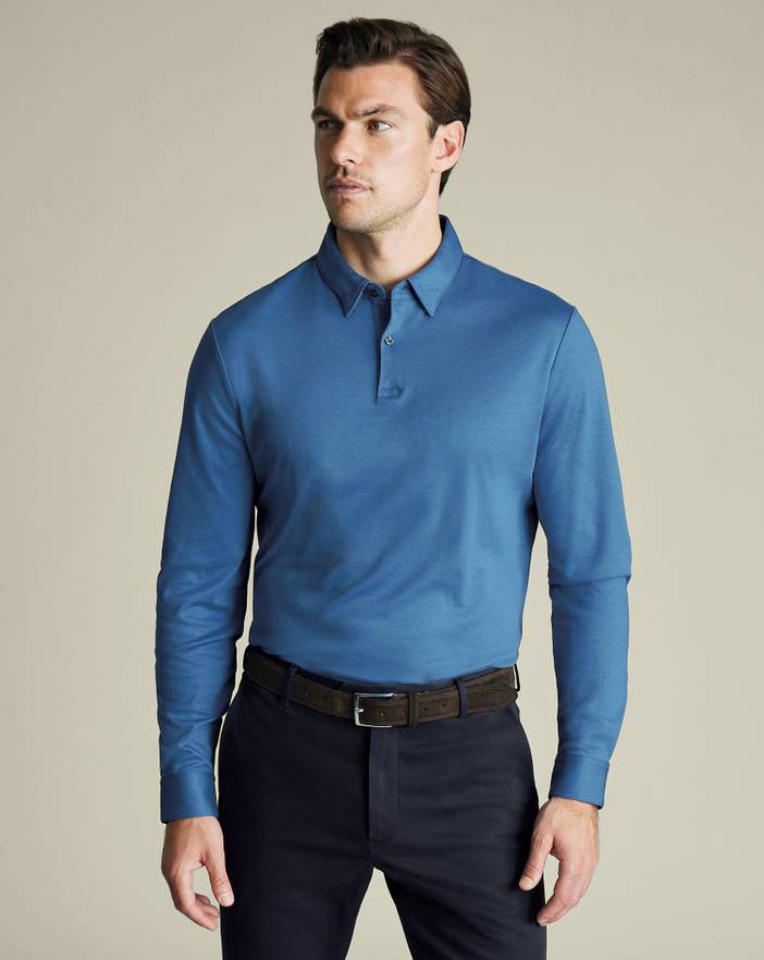 Men's Charles Tyrwhitt Long Sleeve Smart Jersey Polo Shirt | Charles Tyrwhitt