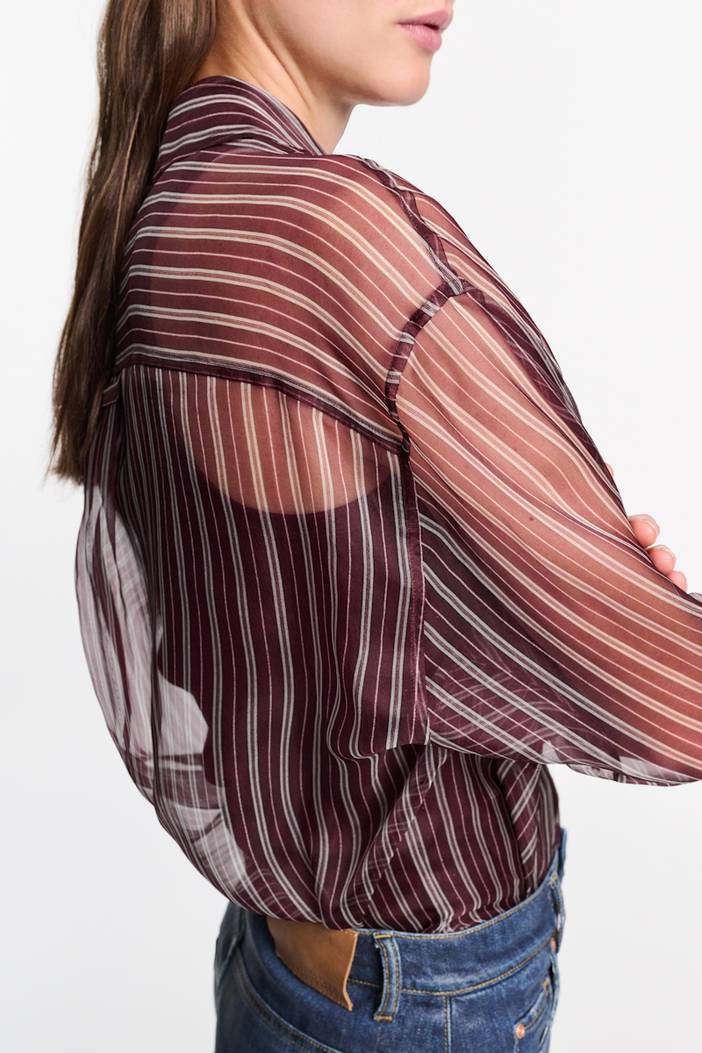 Sheer printed stripe silk organza blouse | dorothee schumacher