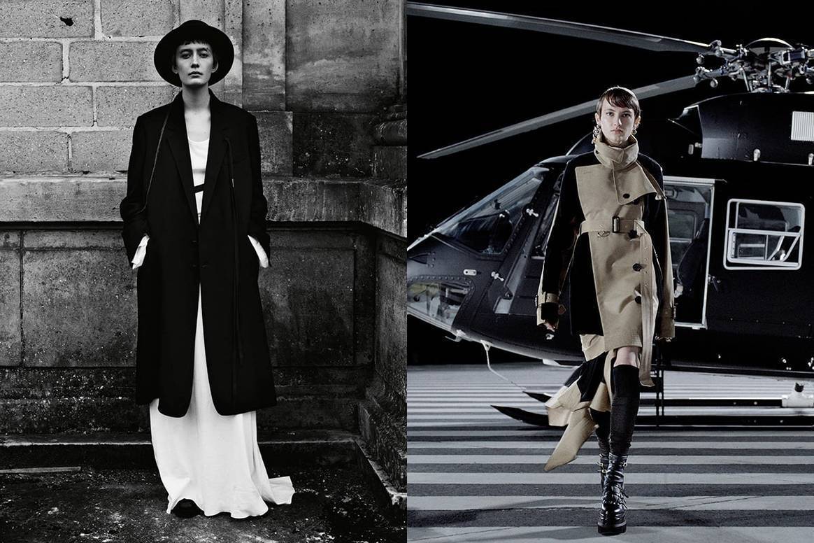 Moderniteit en romantiek
bij Ann Demeulemeester herfst-winter 2021-2022. Rechts: Sacai herfst-winter 2021-2022. Foto:
Catwalkpictures.