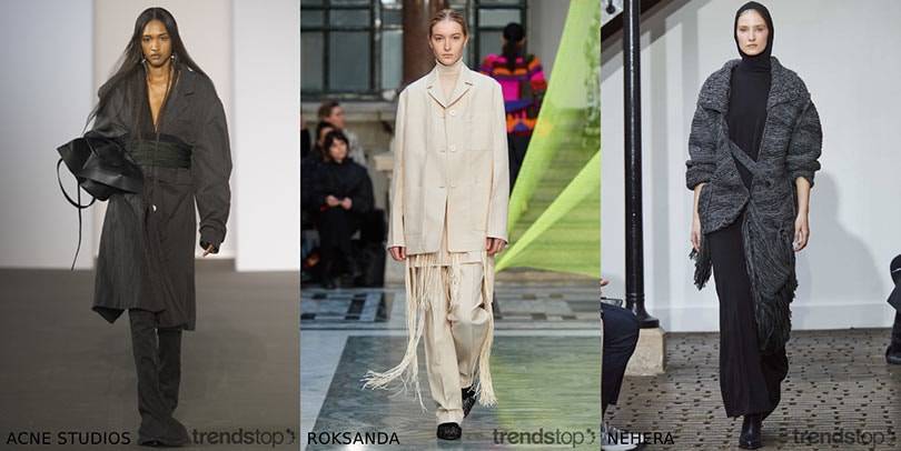 Crédit : Trendstop, de gauche à droite : Acne Studios, Roksanda, Nehera,
collection automne-hiver 2020-21.