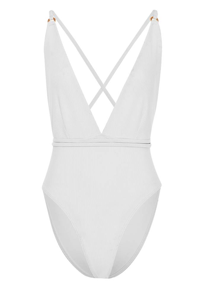 Ultimate One Piece Plunge Swimsuit White | Topaz Boutique Swim