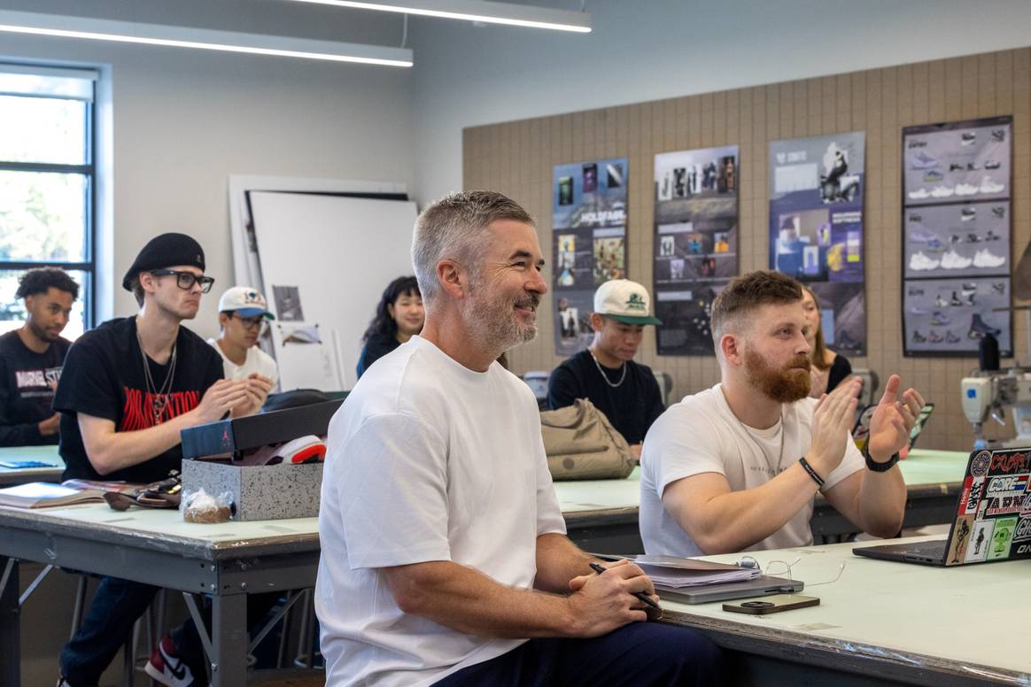 Tate Kuerbis with students during a master class at SCAD Sneaker Culture Week 2025
