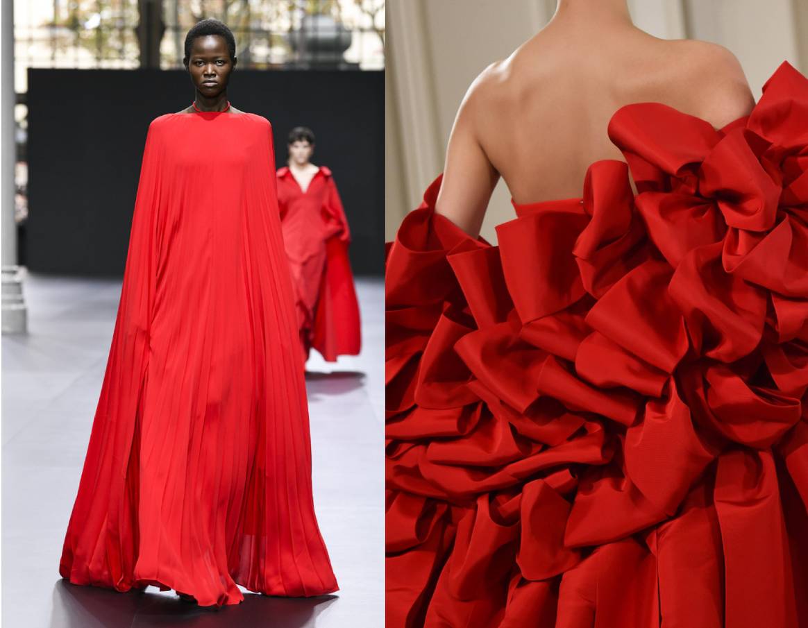Imagen: Rojo Valentino. Izquierda: Valentino Primavera/Verano 2023. Derecha: Valentino Primavera Verano 2022. Crédito: Catwalkpictures.
